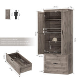 HOSTACK 70" Tall Kitchen Pantry Storage Cabinet, Barn Doors Pantry Cabinet with Drawers and Adjustable Shelf, Modern Farmhouse Storage Cabinet for Kitchen, Dining Room, Living Room, Bathroom, Ash Grey HOSTACK