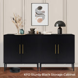 KFO Storage Cabinet with Doors, Black Accent Cabinet, Modern Free Standing Cabinet, Black Sideboard with Metal Base for Bedroom, Living Room, Kitchen and Office KFO