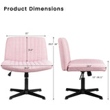 PUKAMI Criss Cross Chair,Armless Cross Legged Office Desk Chair No Wheels,Fabric Padded Modern Swivel Height Adjustable Mid Back Wide Seat Computer Task Vanity Chair for Home Office(Pink) PUKAMI
