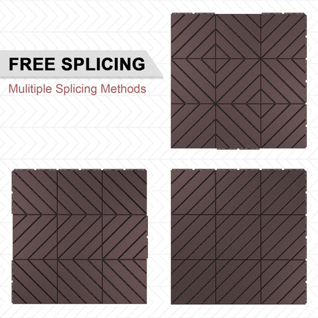 VANCASTLE Interlocking Floor Tiles, 12" x 12" Outdoor Flooring，All-Weather Waterproof Deck Tiles for Patio/Poolside/Garage/Gym, 1 Sq Ft Coverage per Tile, Easy to Install, Dark Brown/36 Pack VANCASTLE