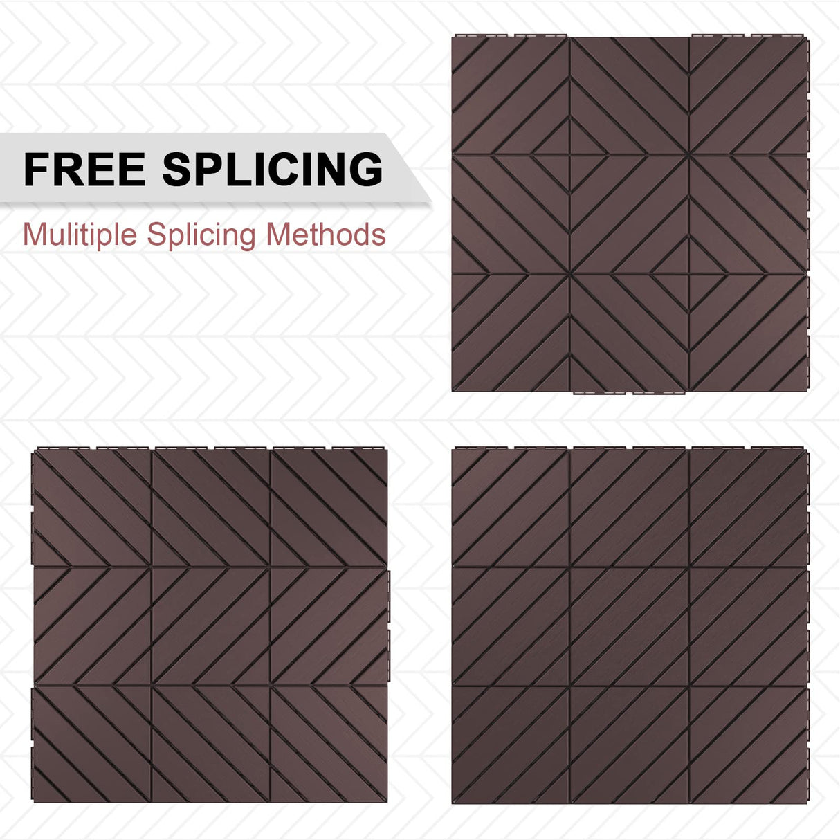 VANCASTLE Interlocking Floor Tiles, 12" x 12" Outdoor Flooring，All-Weather Waterproof Deck Tiles for Patio/Poolside/Garage/Gym, 1 Sq Ft Coverage per Tile, Easy to Install, Dark Brown/9 Pack VANCASTLE