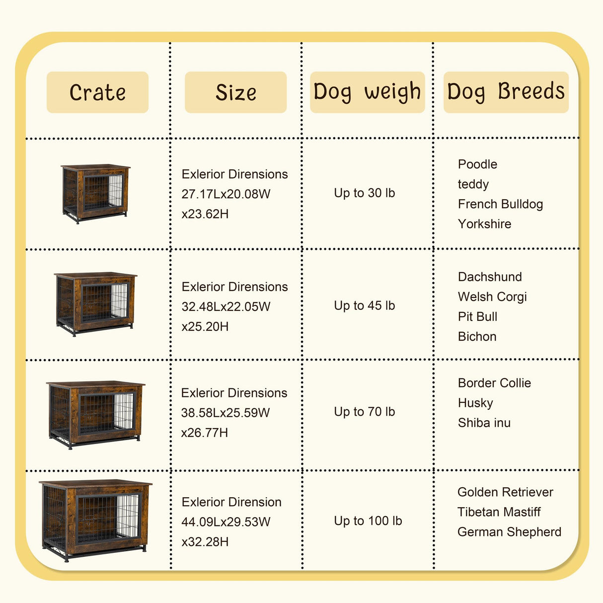 JY QAQA Dog Crate Furniture, Wooden Dog Crate Table, Double-Doors Dog Furniture, Indoor Dog Kennel, Dog House, Dog Cage Large JY QAQA PET