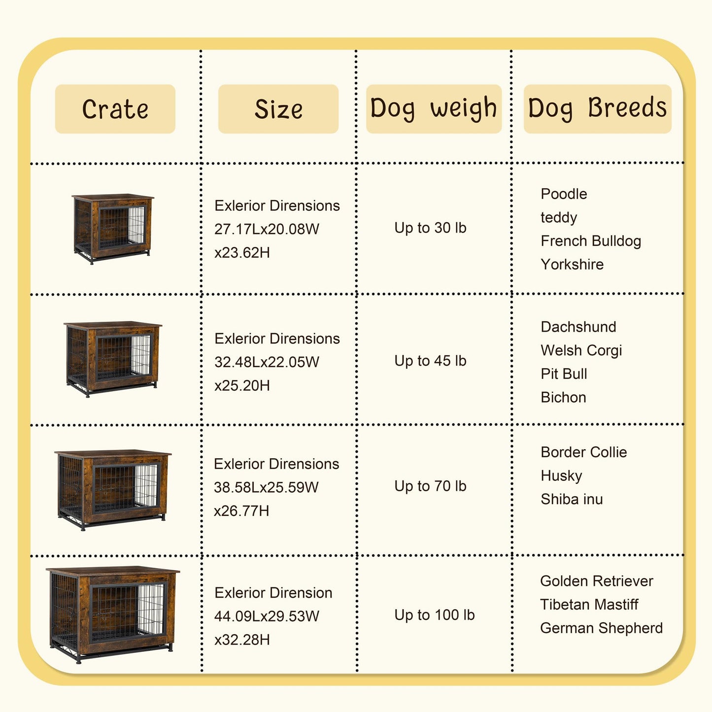 JY QAQA Dog Crate Furniture, Wooden Dog Crate Table, Double-Doors Dog Furniture, Indoor Dog Kennel, Dog House, Dog Cage Large - WoodArtSupply