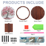 antor 5D Diamond Painting Snack Storage Box – Cherry Blossom Tree Design Round Wooden Container with Lid – Floral Elegant Crystal Rhinestone Art Craft Gift for Adults antor