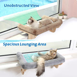 Zakkart Cat Perch for Window Sill with Bolster - Orthopedic Hammock Design with Premium Hardwood & Robust Metal Frame - Cat Window Seat for Large Cats and Kittens - Natural Color Wood with Gray Bed Zakkart