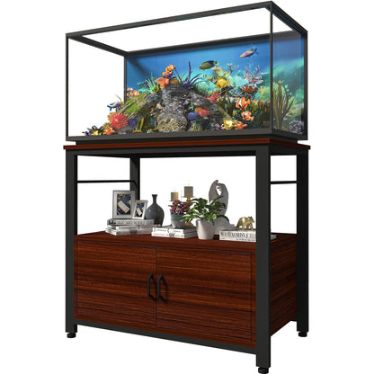 Avolander Fish Tank Stand Metal Aquarium Stand with Cabinet Accessories Storage 40-50 Gallon, Double Layer Metal with Storage Weight Capacity 760lbs, Black Teakwood Brown