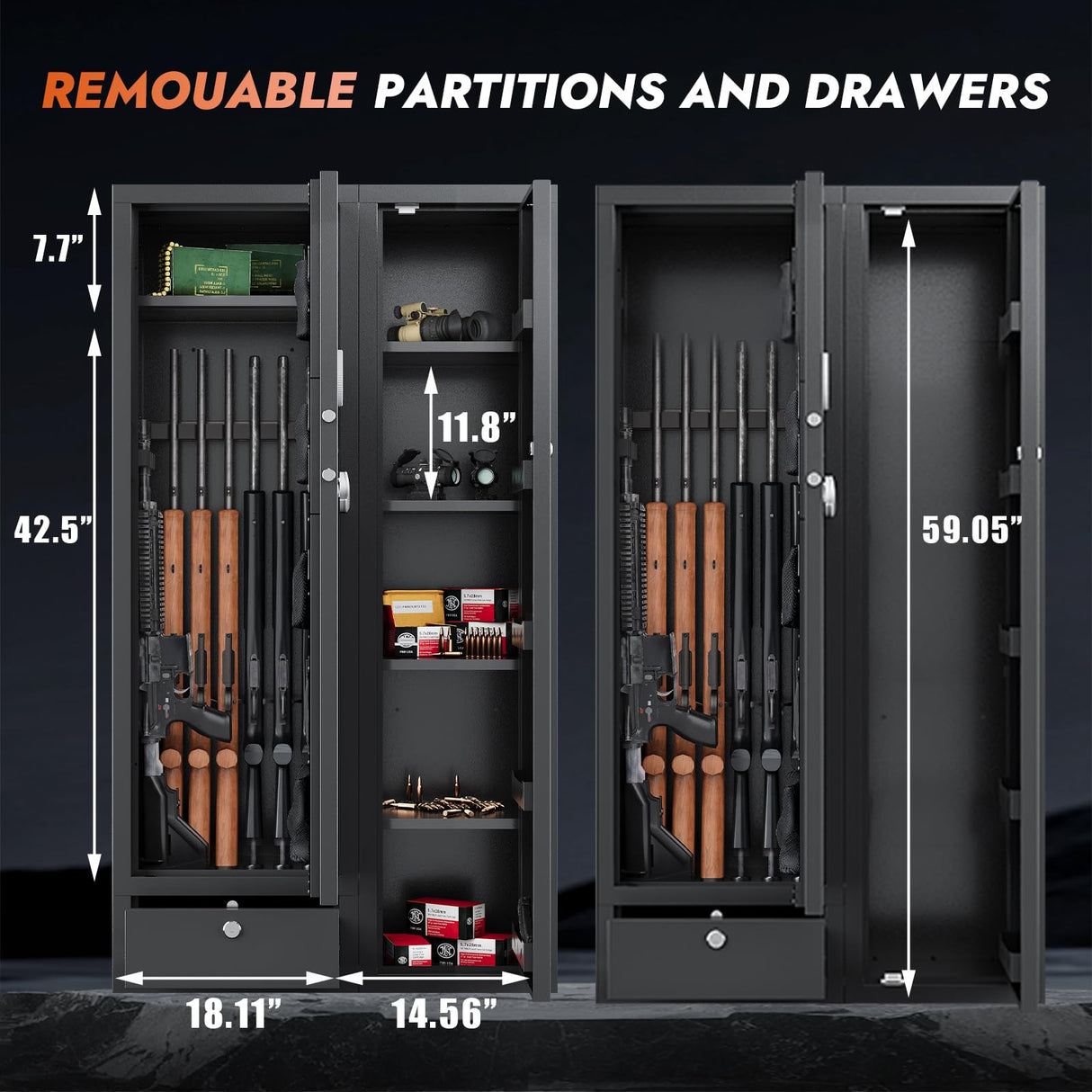 KAER 18-20 Gun Safe Gun Cabinet Large Gun Safes for Rifles and Pistols Rifle Safe for Home High Capacity Electronic Gun Cabinets for Rifles and Shotguns with Drawer,Removable Shelf KAER