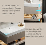 Bathroom Vanity with Double Sink, 60" Modern Bathroom Vanity Cabinet with Anti-Fog LED Mirror Cabinet, Solid Wood Floating Vanities with Dual Sink, Wall Mounted Bathroom Sink Vanity - Black Striped LUTHXAY