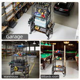 ZERTNROW Fishing Gear Storage Fishing Pole Holders for Garage- Rod Holder up to 10 Rods with Wheels and 4 layer of large capacity Shelf，Fishing Organizer for Large Tackle Box -Fishing Gear Storage ZERTNROW