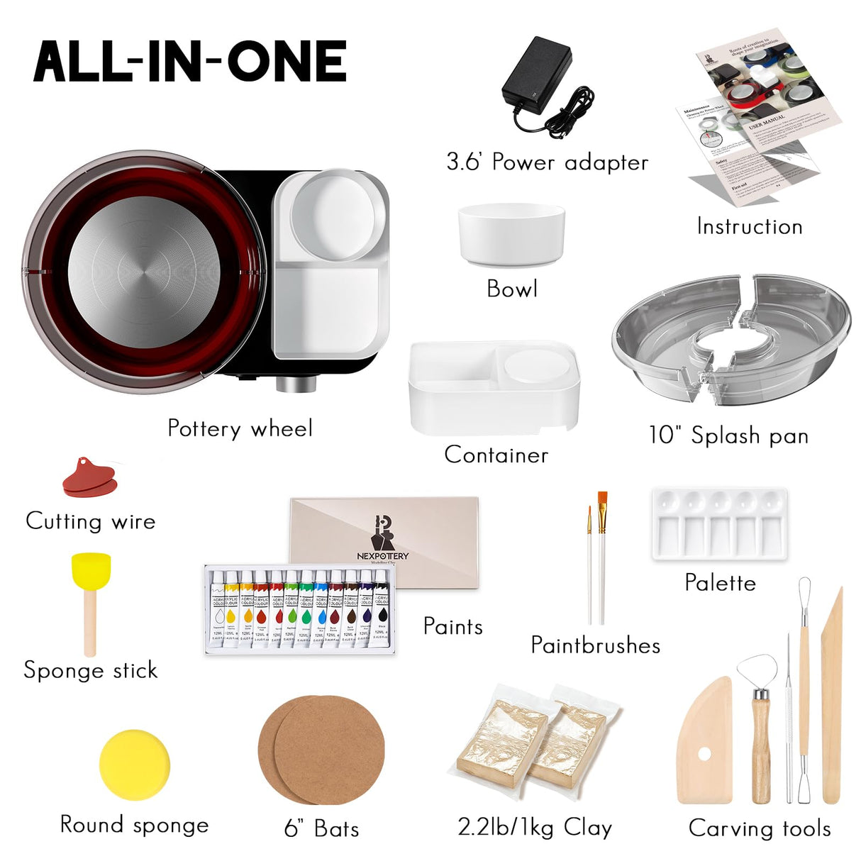 Pottery Wheel for Kids and Beginners - Complete Pottery Set with 6" Turntable with Two-Way Rotation, 2.2lb Clay, Art Supplies Sculpting Tools, Craft Gifts for Teens Kids Adults (Red) Catcrafter