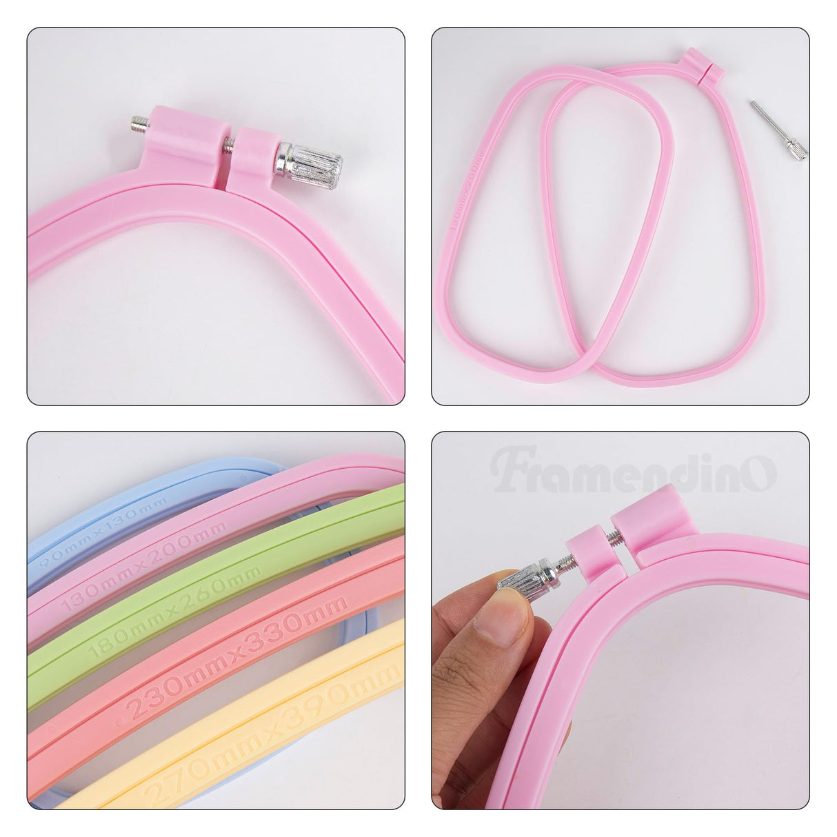 Framendino, 5 Pack Size Square Embroidery Hoops Plastic Cross Stitch Hoop Reusable Frames Rings for DIY Sewing Project(5 Colors2) Framendino