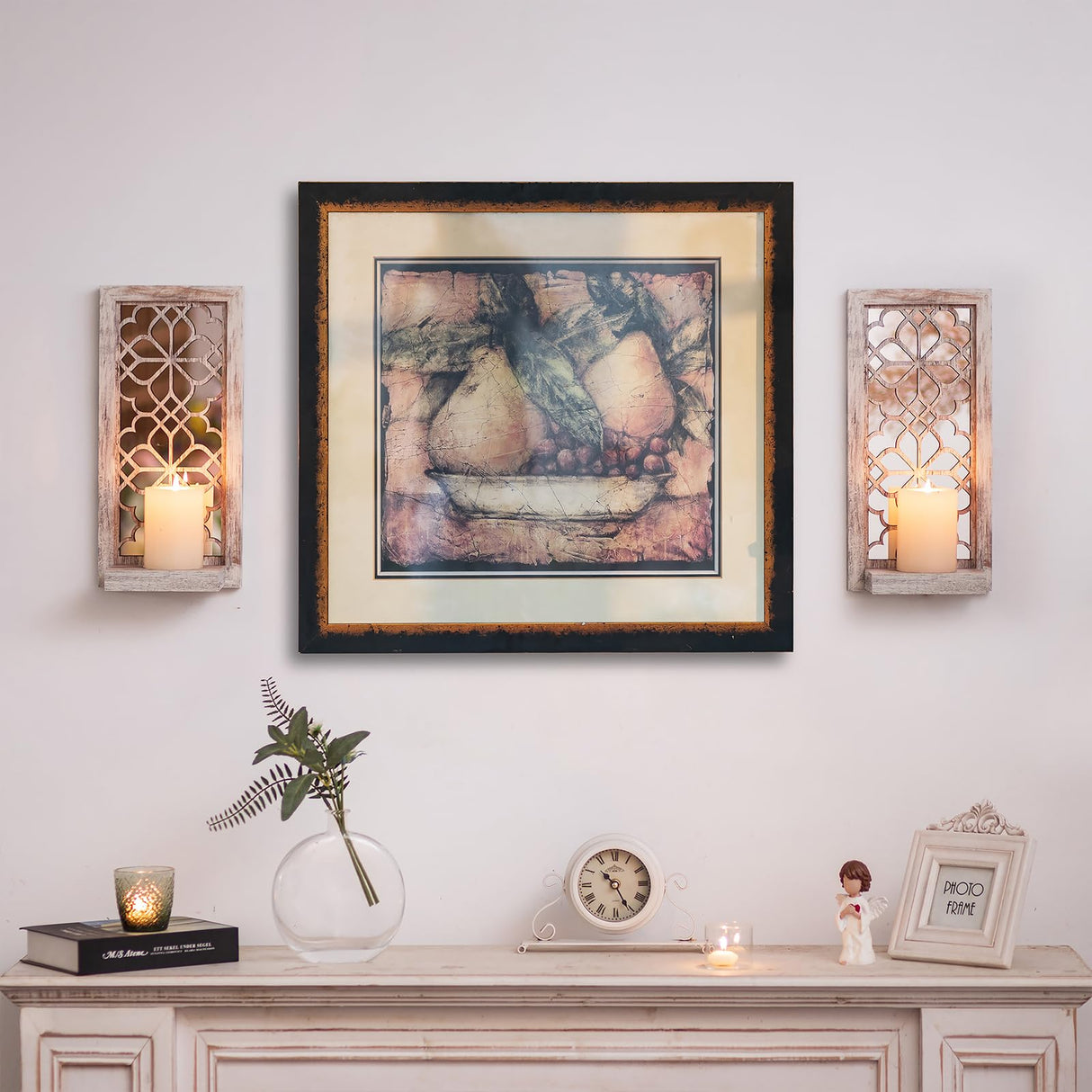 Walasis Wood Small Wall Shelves for Candle - Decorative Floating Shelf Candle Sconces for Wall Decor Rustic Carved Wall-Mounted Shelf Rustic Wooden Shelving for Bathroom Bedroom Walasis