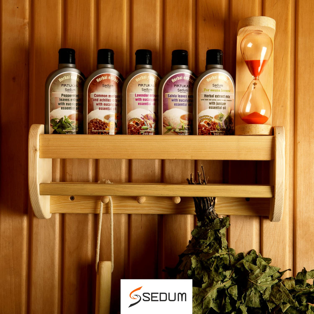 Sedum Natural Herbal Extract for Sauna, Massage, Broom Soaking - Sauna Infusion with Peppermint Leaves Extract with Eucalyptus Essential Oil, Honey and Iodine Salt - 240ml Sedum