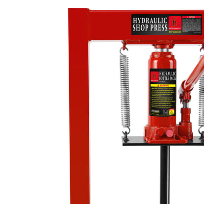 Hydraulic Press, 6 Ton H-Frame Garage Floor Adjustable Shop Press with Stamping Plates to Bend, Straighten, Or Press Parts, Install Bearings & U-Joints - WoodArtSupply