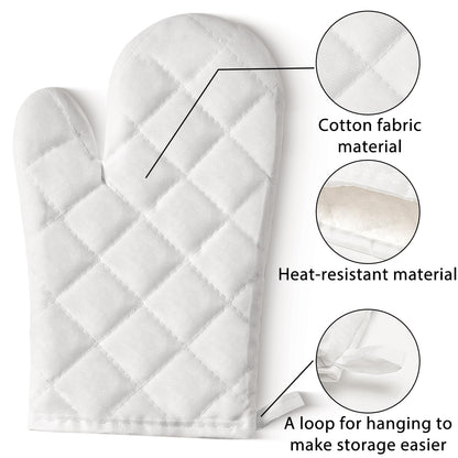 GROBRO7 6Pcs Cotton Oven Mitts and Pot Holders Set Heat Resistant Hot Pads Machine Washable BBQ Gloves with Hanging Loop Durable Pocket Pot Holder for Kitchen Baking Grilling Cooking White