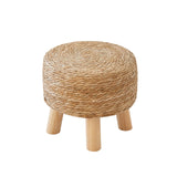 ALeesing Round Ottoman Natural Seagrass Footstool, Round Footstool with 4 Wood Legs, Hand Woven Round Footstool Sofa Stool, Multifunctional Modern Dressing Stool, Sofa Side Table for Bedroom (Nature) ALeesing