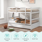 Giantex Full Over Full Bunk Bed with Trundle, Solid Wood Trundle Bed Frame w/Guardrails and Ladder, Convertible to 2 Beds, Full Size Bunk Beds for Adults Kids Teens, No Box Spring Needed, White Giantex