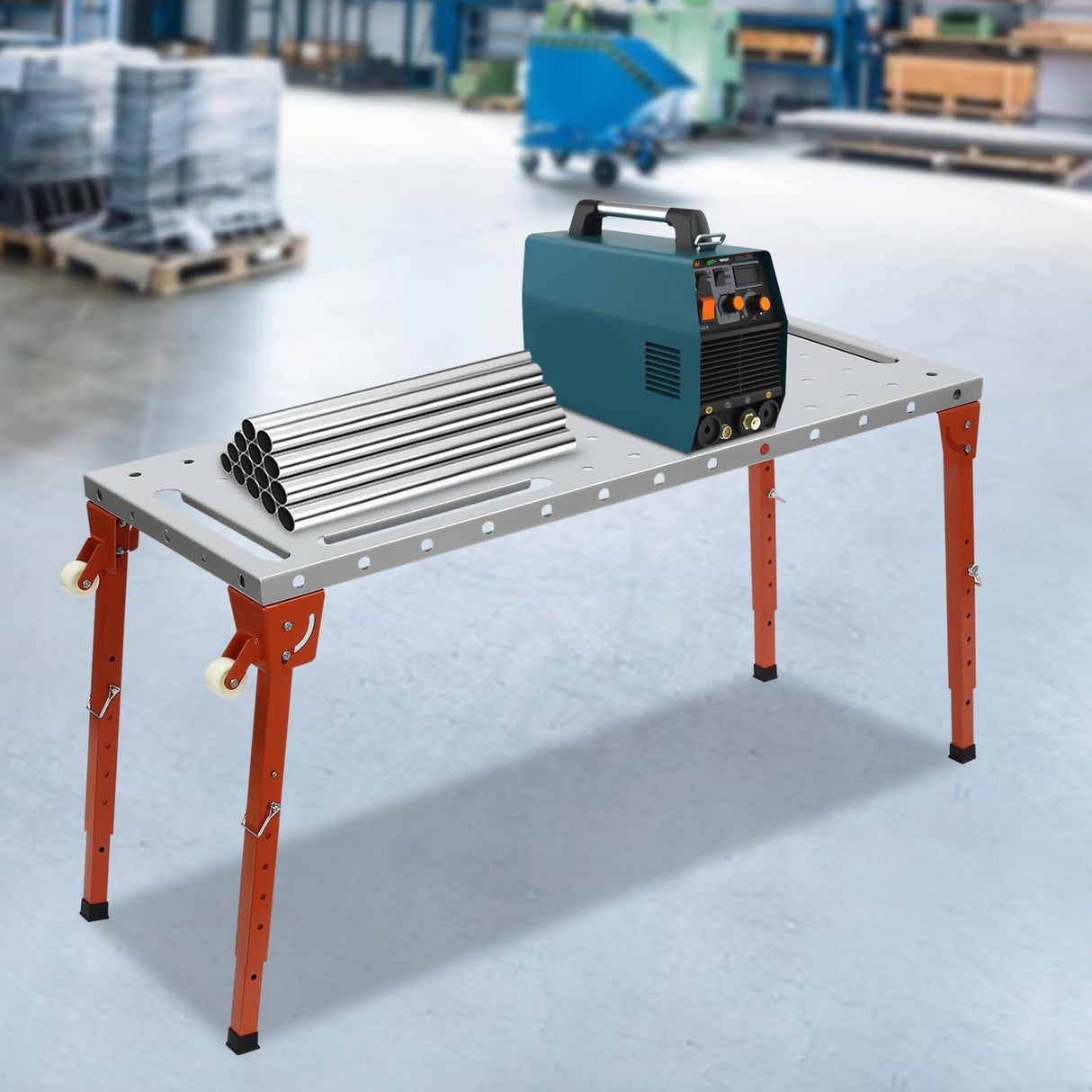 LIYUANJUN 46''×18‘’ Welding Table, Portable Welding Table Top with Casters & Adjustable Feets Welding Cart 1000 LBS Loading Capacity Workbench Worktop for Welding Shops Floor Standing Mount LIYUANJUN