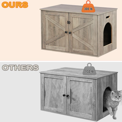 Timberer Cat Litter Box Enclosure, Litter Box Furniture Hidden with Removable Divider, Wooden Cat Washroom Furniture, Indoor Cat House, Greige - WoodArtSupply