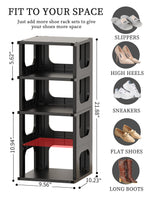 Shoe Organizer Rack for Small Spaces 5 Tier Plastic Vertical Narrow Shelves for Closet Black Shoe Holder, Stand for Entryway Storage Boots Organizer Stackable Cabinet HAIXIN