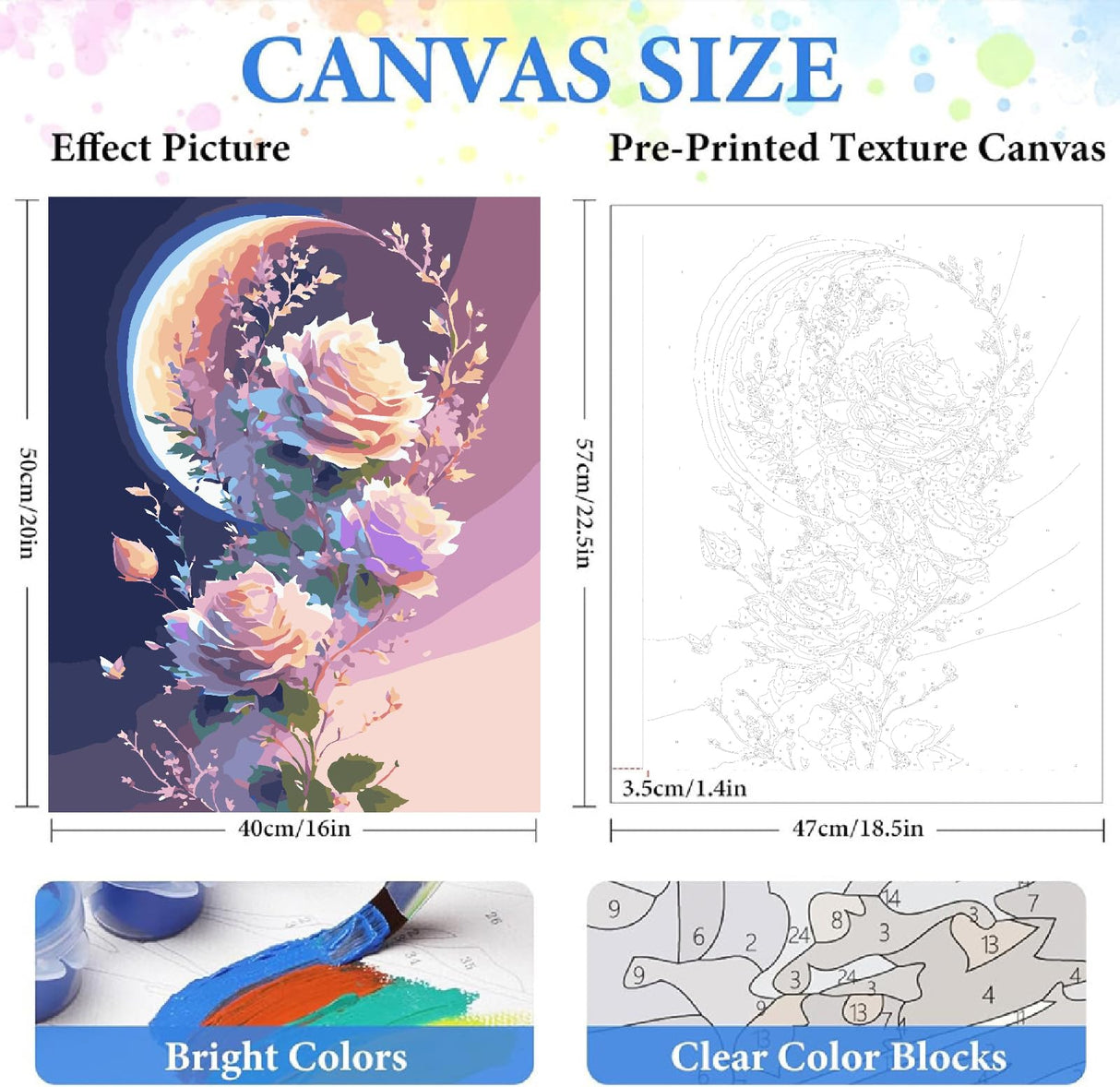 ZRIZQ Paint by Numbers for Adults Beginners,Moon Flower Adult Paint by Number Kits on Canvas,Paint by Numbers for Home Wall Art Decor 16x20 Inch（Without Frame） ZRIZQ