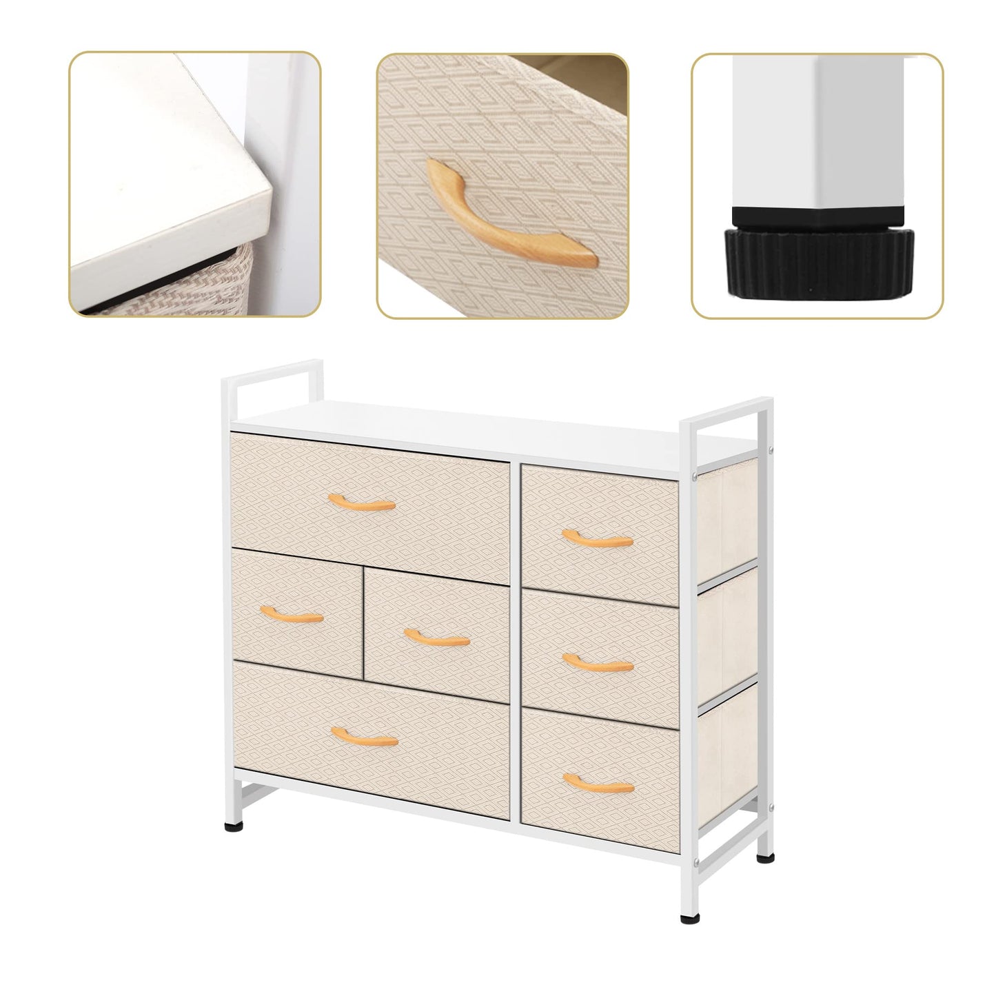 AZL1 Life Concept 7-Drawer Dresser 3-Tier Storage Organizer, Tower Unit for Bedroom/Hallway/Entryway/Closets-Sturdy Steel Frame, Wooden Top, Removable Fabric Bins, Ivory - WoodArtSupply