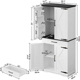 IRONCK Farmhouse Kitchen Pantry Cabinet, Tall Storage Cabinet with 6 Hanging Shelves and Adjustable Shelves, Freestanding Cupboard with Barn Doors for Kitchen, Dining Room，White/Black IRONCK