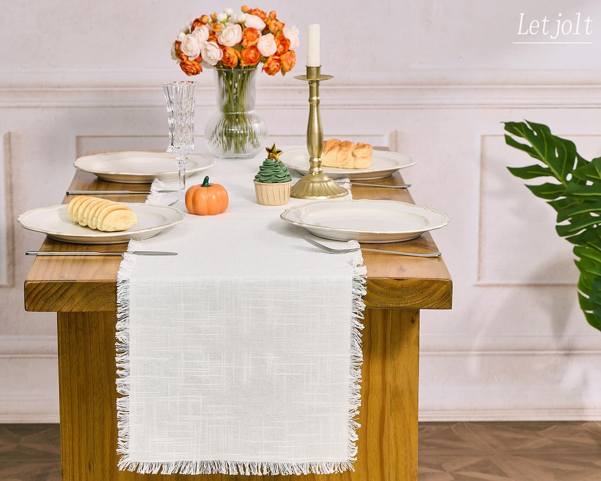 Letjolt White Table Runner 72 Inches Farmhouse Table Runner Slub Texture Cotton Linen Table Decor Rustic Home Table Decoration Wedding Reception Bridal Shower Letjolt