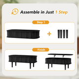 Fluted Lift Top Coffee Table with Hidden Compartment, Fully Assembled Wooden Center Table, Modern Oval Lift Tabletop for Home Living Room Office, Black ORRD