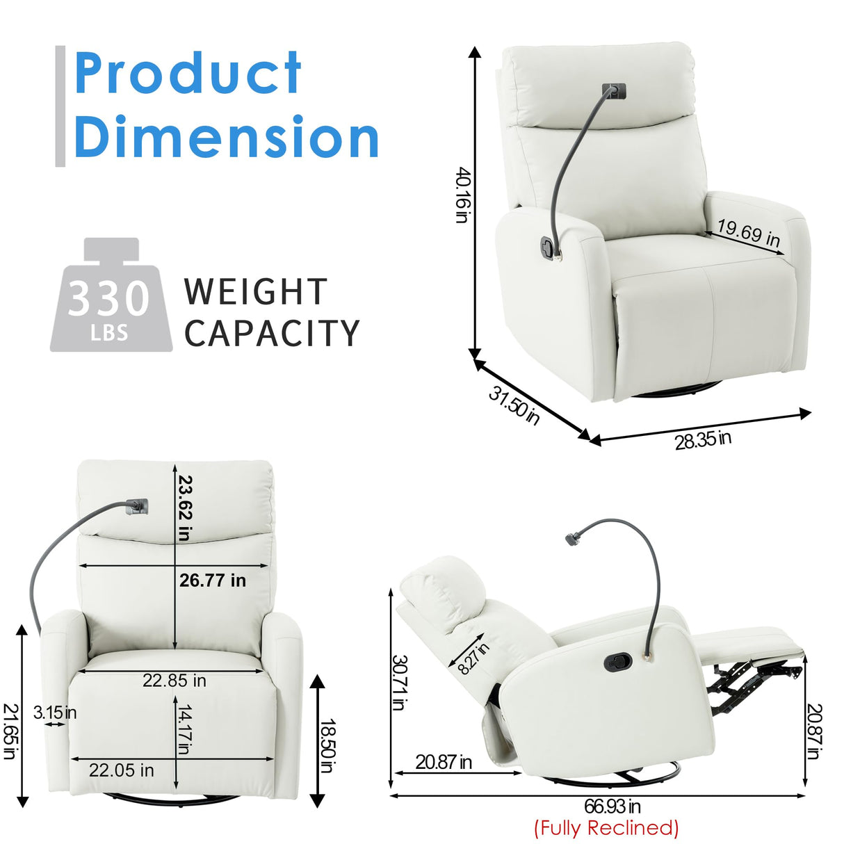 QicoFelix Swivel Rocker Recliner,Nursery Glider Recliner,Upholstered Rocking Recliner Chair with Phone Holder, PU Rocking Reclining Sofa for Living Room, Gray (360°Swivel) QicoFelix