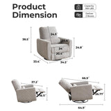 Rhevoy 360° Swivel Glider Recliner Chair, Oversized Rocker Recliner with Heating and Massage, Glider Chair for Nursery with Pillow,24" Extra Wide Rocking Chair for Living Room, Grey Rhevoy