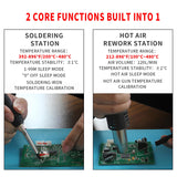 Weld Lux Upgraded 820W 2 IN 1 Hot Air Rework and Soldering Iron Station with °F /°C, Cool/Hot Air Conversion, Digital Temperature Correction and Sleep Function Weld Lux