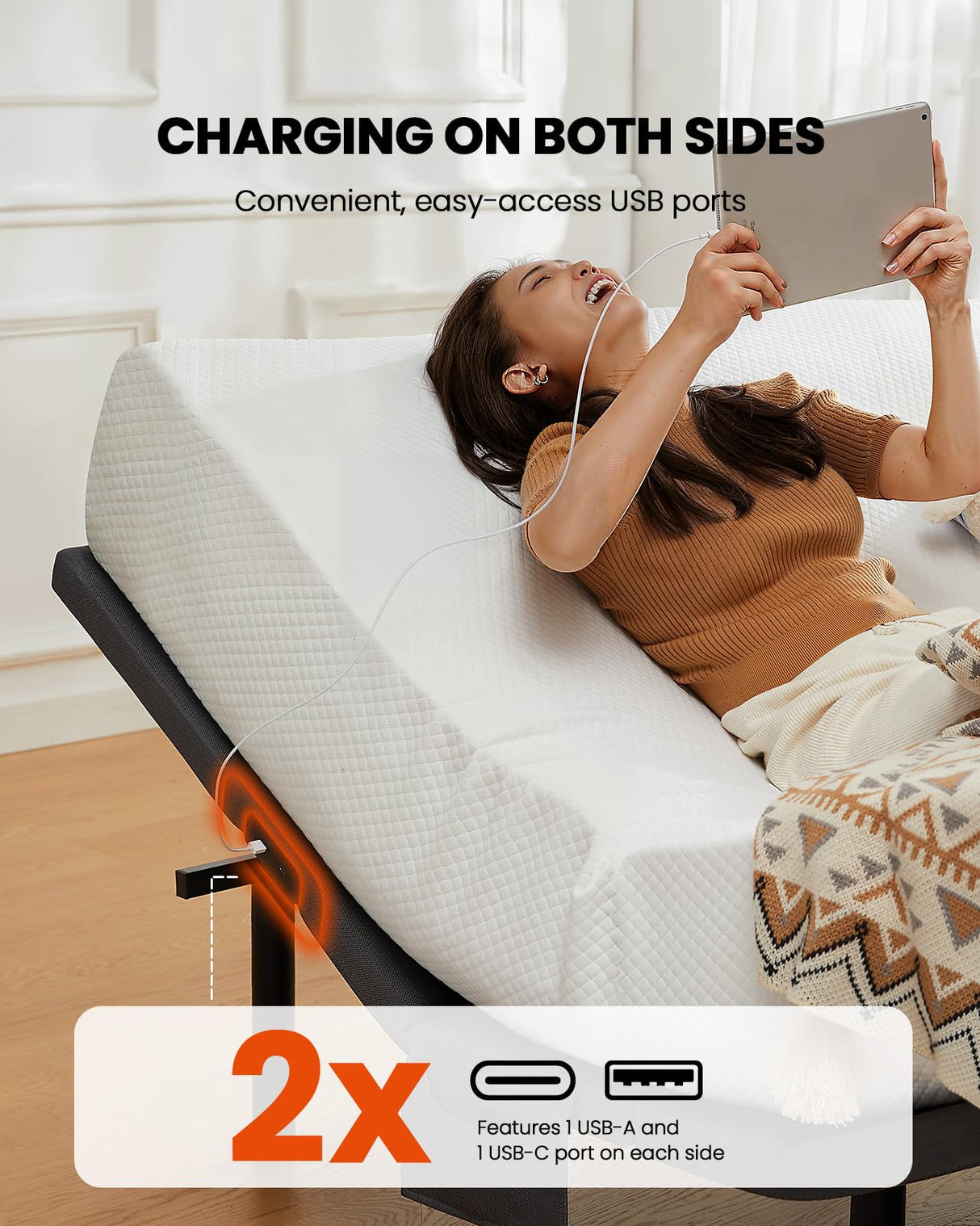 Amada Split King Adjustable Bed Frame with Massage, Adjustable Bed Base with 4 USB Ports & Under-Bed Nightlight, Head & Foot Incline, Electric Base with 4 Height Options, 01B-SK1 AMADA HOMEFURNISHING