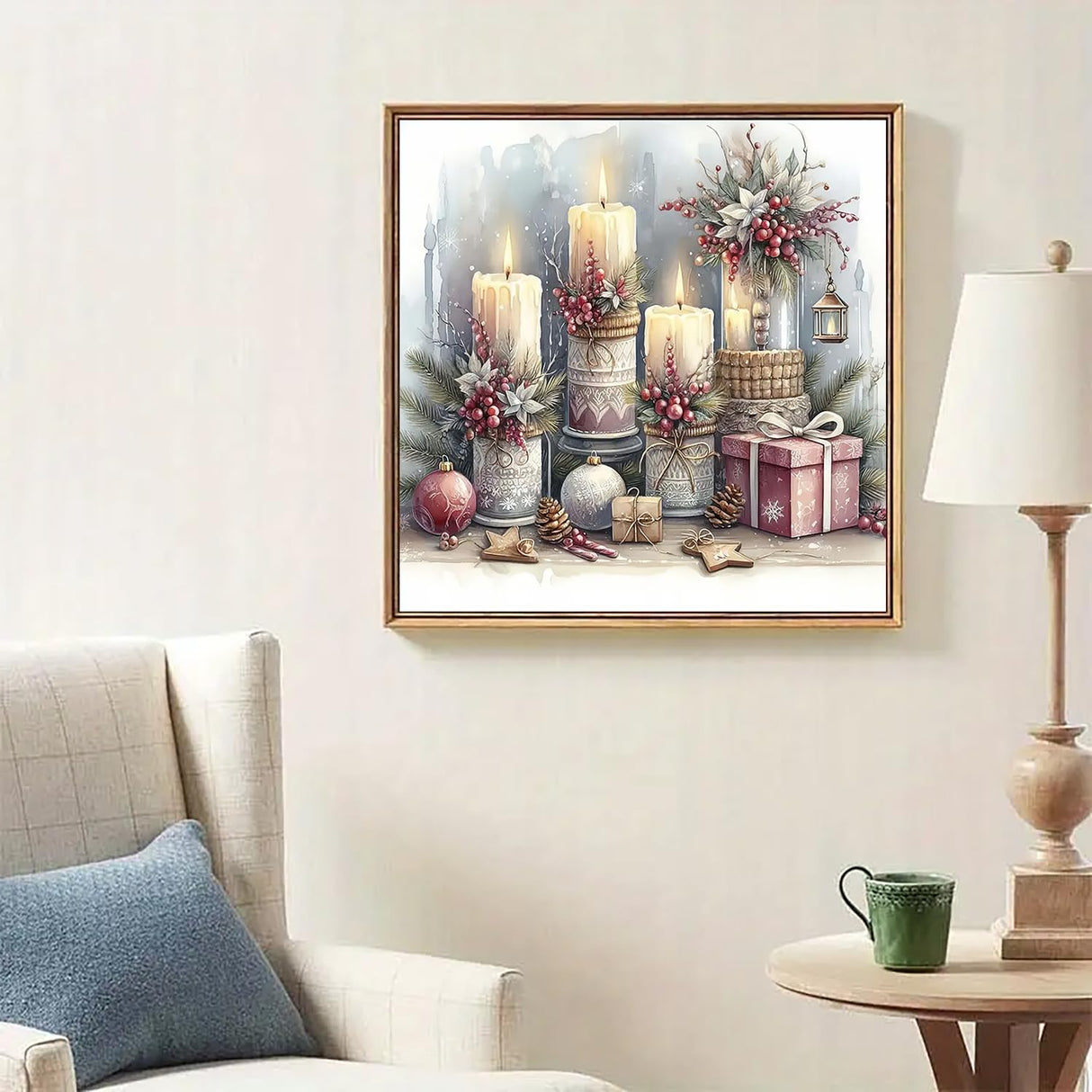 Christmas Candle Holly Ball Diamond Art Kits for Adults, 5D Diamond Painting Kits for Adults Beginners, DIY Full Round Drill Diamond Dot Painting Gem Art Kits for Adult, Home Wall Decor 13.8x13.8 Inch VCLKDIY