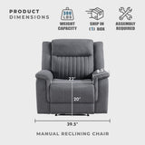 Lexicon Manual Recliner Chair, Polished Microfiber Reclining Sofa Chair, Home Theater Seating, Wall Hugger Manual Recliner for Living Room/Office/Apartment, Gray Lexicon