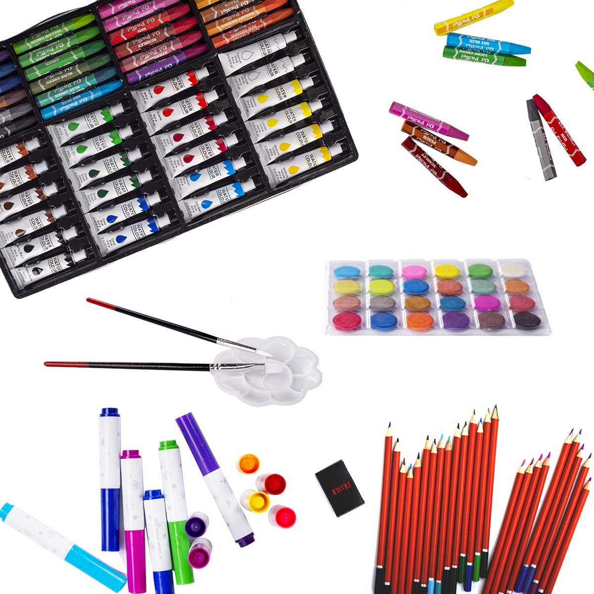 KINSPORY Art Supplies, 139 Pack Painting Drawing Art Kit with 2 Sketch Pads, Deluxe Double Layers Art Set Crafts, Colored Pencils, Oil Pastels, Watercolor Paints, Gift for Artists Kids (Rose Pink) KINSPORY