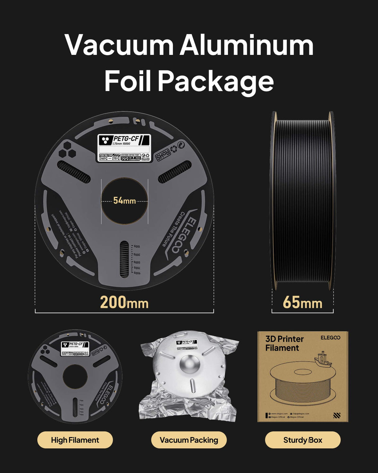 ELEGOO Carbon Fiber PETG Filament 1.75 mm Black 1KG, High Strength & Rigidity PETG-CF 3D Printing Filament, Abrasion Resistance for Functional Parts, 1KG(2.2lbs) Spool for Most FDM 3D Printers ELEGOO