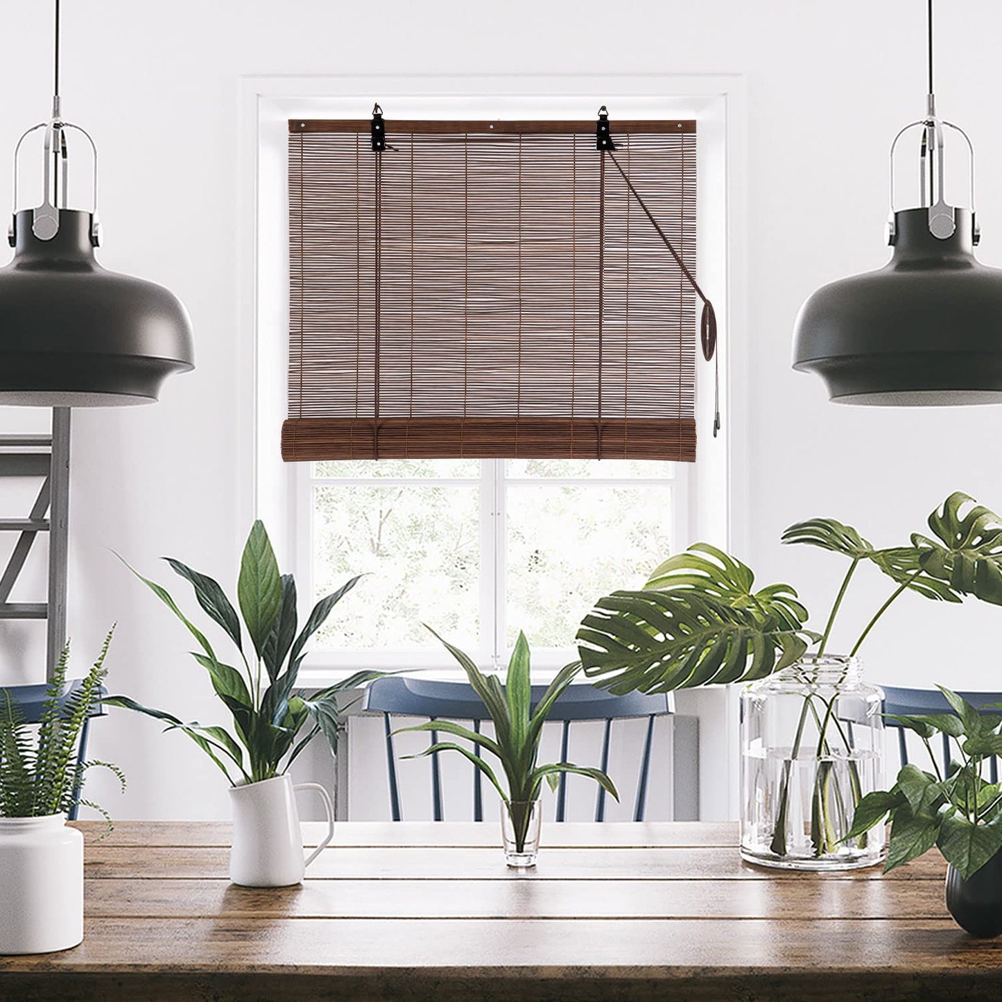 Alimoo Natural Bamboo Roll-Up Blinds - Light Filtering Shades for Indoor & Outdoor Use, 32" W x 72" L