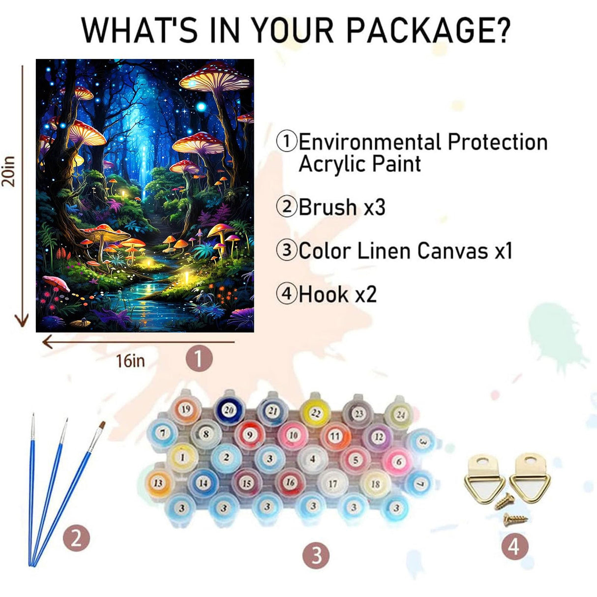 xackcme Mushroom Paint by Numbers for Adults - Forest Paint by Number on Canvas Without Frame, DIY Oil Painting for Gift Home Wall Decor (16x20 inch) xackcme