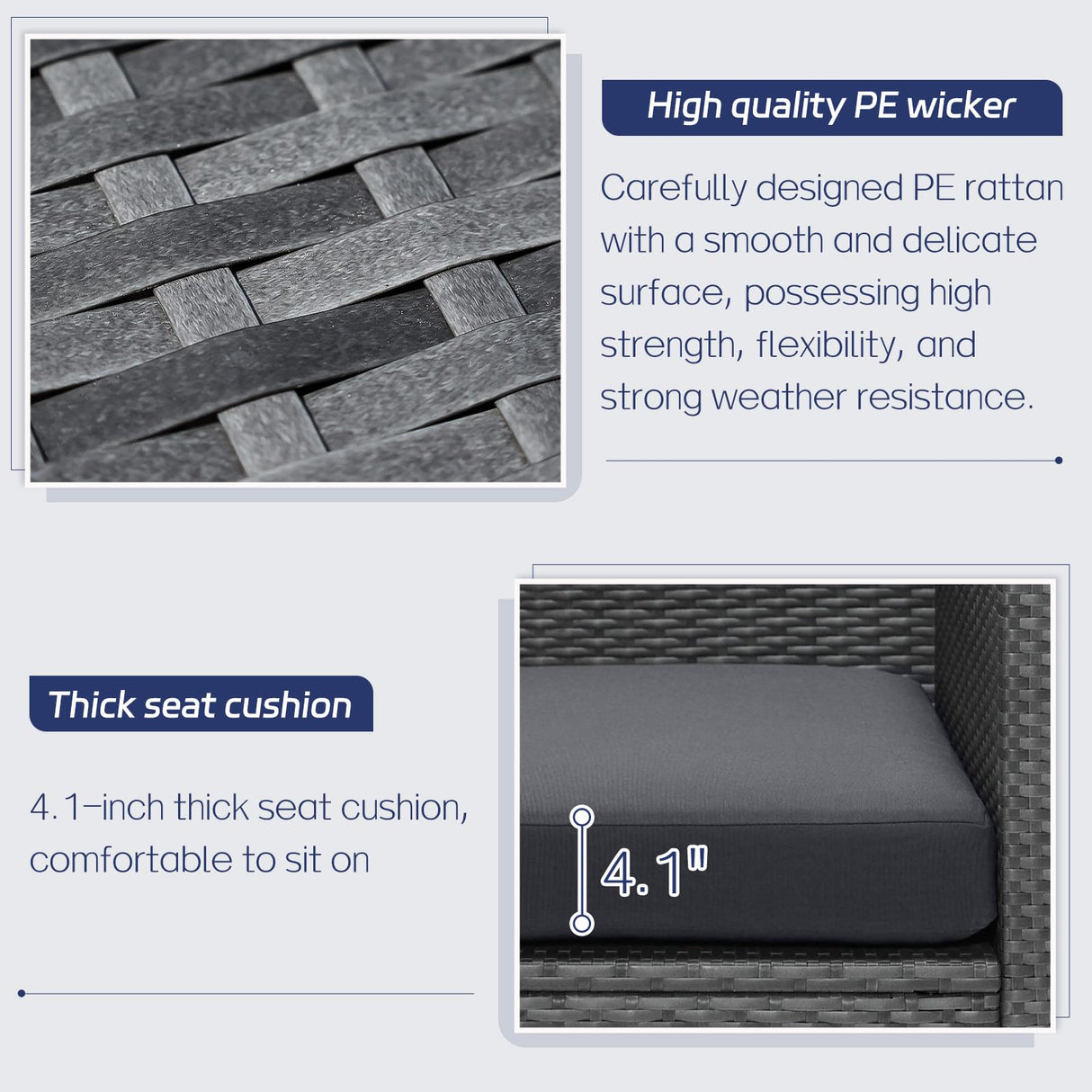 BULEXYARD 6 Pcs High Back Outdoor Patio Furniture Set with Fire Pit, Extra Large L-Shaped Deep Wide Backyard Sectional Seating, Heavy Duty All-Weather Wicker Modular Conversation Couch 5-Seater, Grey BULEXYARD