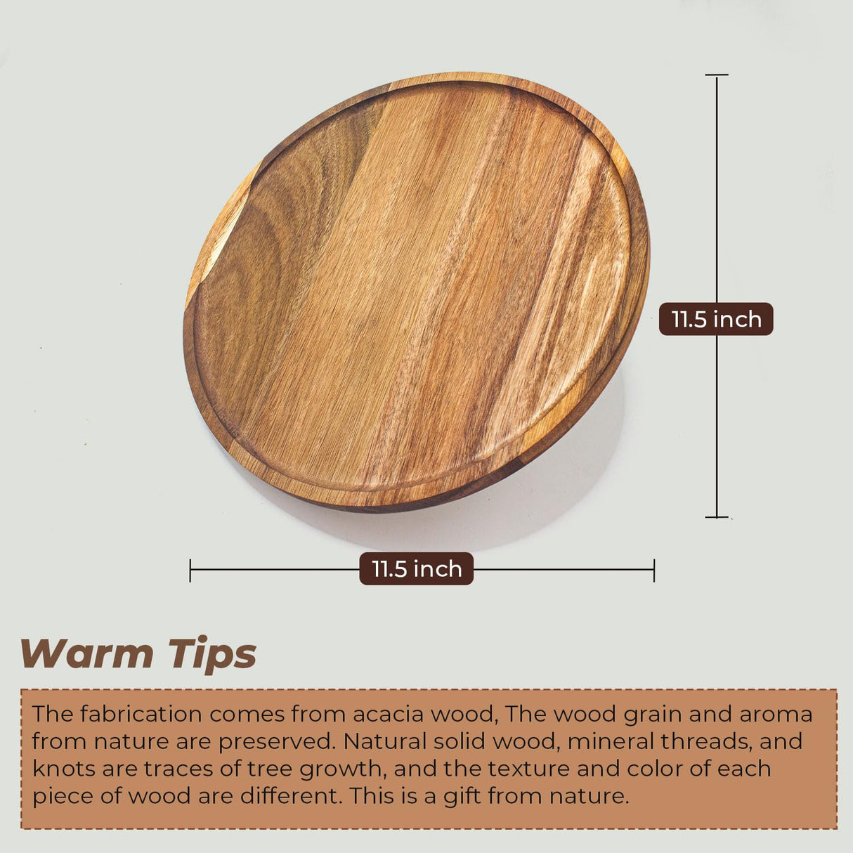 11.5 Inches Round Wood Tray,Coffee Table Tray for Home Decor, Acacia Wooden Serving Tray, Decorative Tray for Kitchen Dining Room,Candle Tray Appetizer Charcuterie Board,Tablas de Madera para decorar Misecrisa