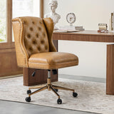 HULALA HOME Modern Faux Leather Desk Chair with Button Tufted Wingback, Adjustable Swivel Computer Chair with Nailhead Trim, Upholstered Task Chair for Home Office, Camel HULALA HOME