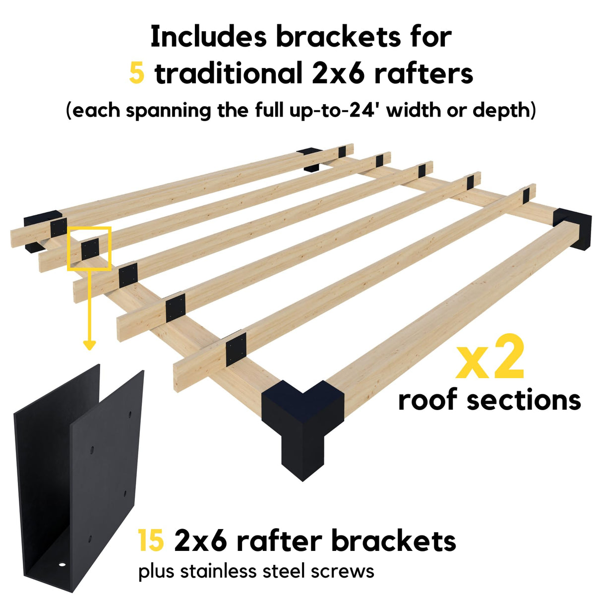 DIY Wooden Pergola Kit with Roof (5 Rafters) and 2 Privacy Walls (6 Slats Each) - Any Size Up to 24' x 12' Zen Pergolas