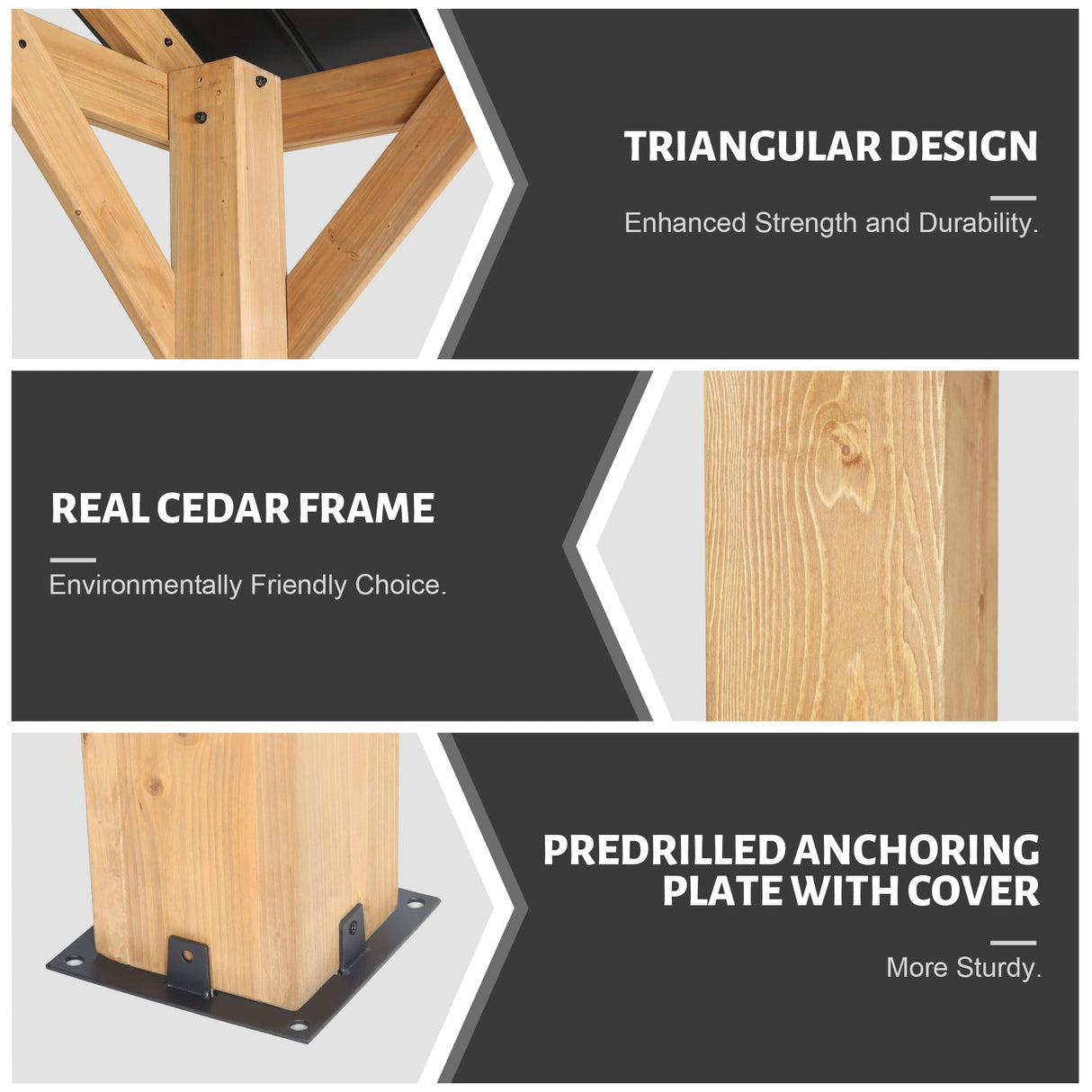 Yardsight Wood Gazebo 11' x 13', Hardtop Wooden Cedar Gazebo with Galvanized Steel Roof, Permanent Outdoor Pavilion for Garden, Patio, Deck, Backyard, Lawn. Yardsight
