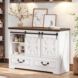 DWVO Farmhouse Buffet Cabinet with Storage, 47.2" Sideboard Cabinet with Sliding Barn Doors & 4 Drawers, Rustic Storage Cabinet for Kitchen, Living Room, Coffee Bar, White DWVO