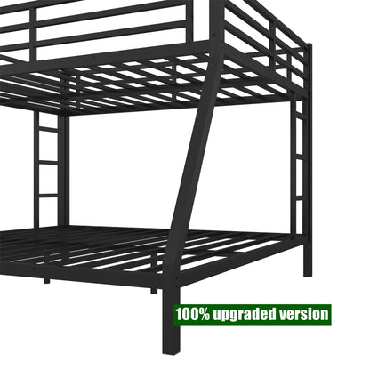 TSAMPA Latest Upgraded & Stronger Heavy Duty Black Metal Bunk Bed Frame Queen Over King Size, Thickened Safer More Stable Bunkbed King Bunk Bed (Easier to Assemble) (Queen Over King)