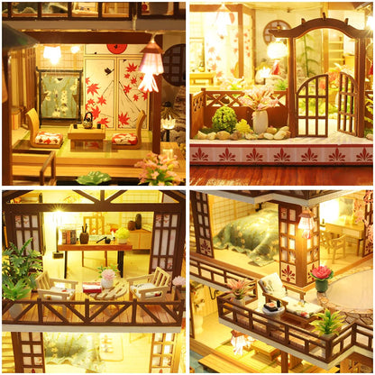 Yuzhen DIY Miniature Dollhouse Kit with Furniture and LED Lights, Japanese Wooden Dollhouse Includes Dustcover and Music Box, Collectibles for Hobbies - WoodArtSupply