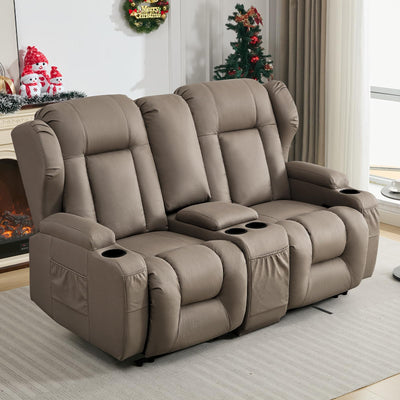 SAMERY 65.5" RV Loveseat Recliner Double Recliner RV Sofa & Console | Wall Hugger Loveseat Reclining RV | RV Theater Seats | RV Couch | RV Home Theater Seating Furniture (Fabric Khaki)