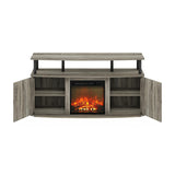 Furinno Jensen Living Room Fireplace TV Entertainment Center with Doors Storage Cabinet for TV up to 55 Inch, French Oak Grey/Black Furinno