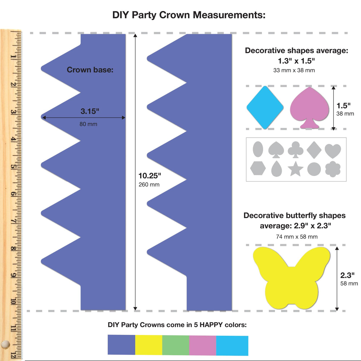 264pcs DIY Party Crown Kit – Makes 12 Princess King Children's Party Crowns, US Made HAPPY Colored Card Stock Easy Punch Out Craft for Royal Themed Birthday Party, Play Dates, Children's Theater Plays FreshCut Crafts